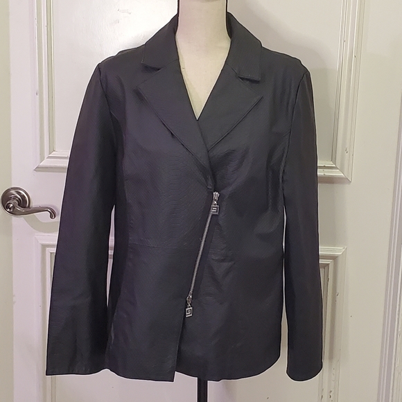 Pamela McCoy Textured Black Genuine Leather Blazer, Size Large - Picture 8 of 16